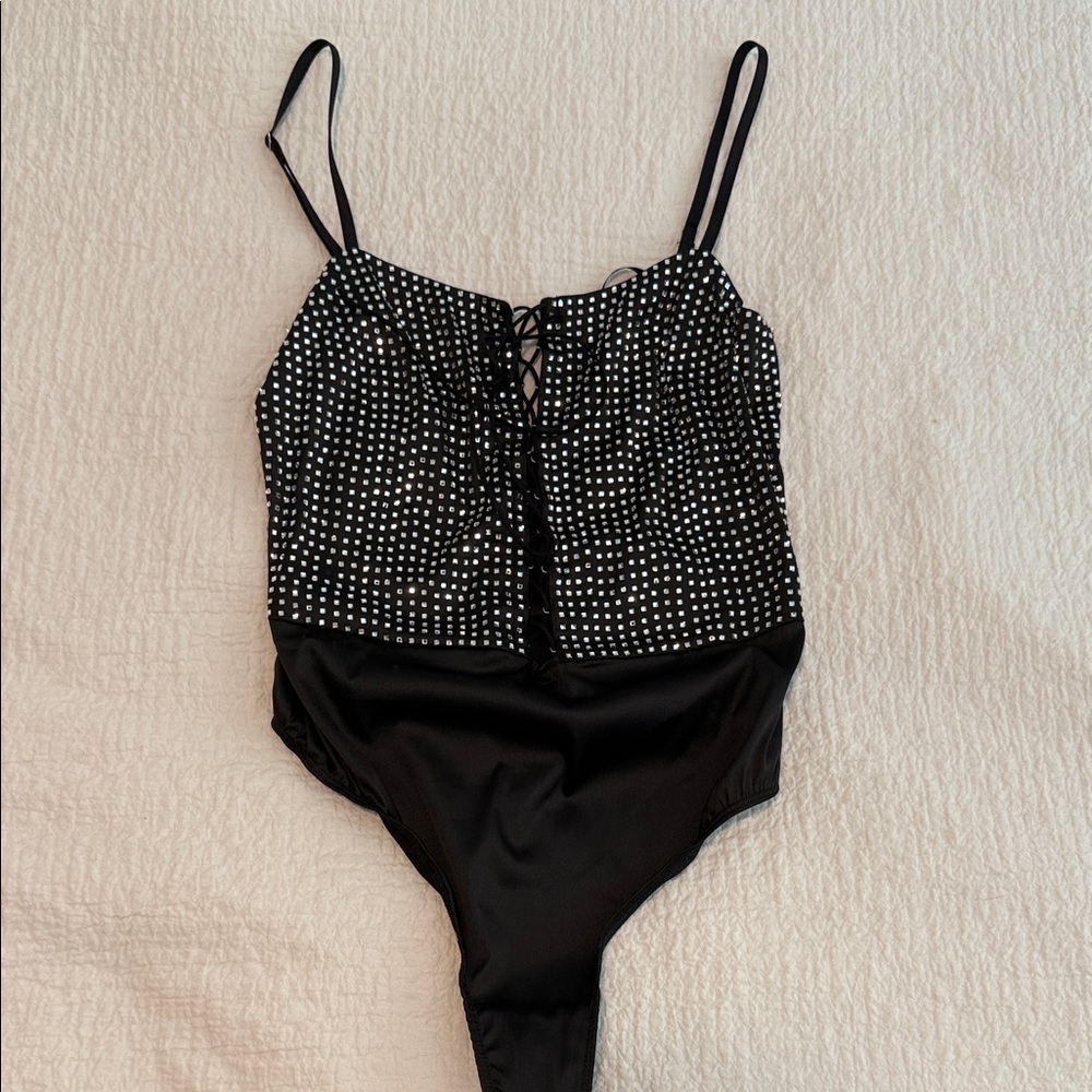 For love & lemon Black rhinestone Bodysuit